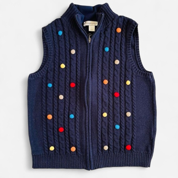 Christopher & Banks Sweaters - Christopher & Banks Dark Navy Blue Chunky Cable Knit Pom Pom Sweater Vest